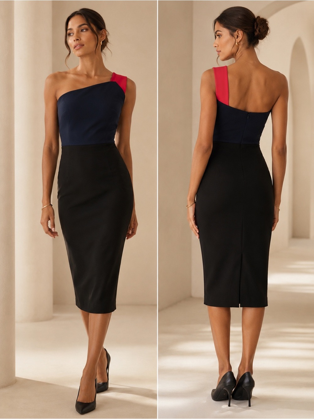 Roland Mouret x Banana Republic One Shoulder Colorblock Midi Dress size 0